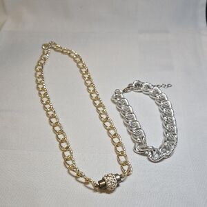 Mixed Metal Chain Set | Statement Necklace & Bracelet